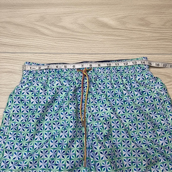 Bugatchi Mid Length 7” Blue Green Geometric Swim Lined Shorts Trunks Mens Size M - Picture 11 of 13